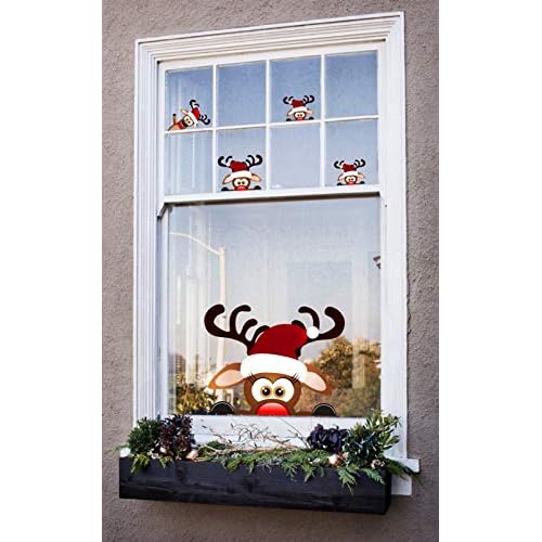 TOARTi Christmas Reindeer Wall Decal,Lovely Christmas Wall Sticker for Kids Room Decoration,Adorable Window Cling Decal,Christmas Home Decals (9 pcs)