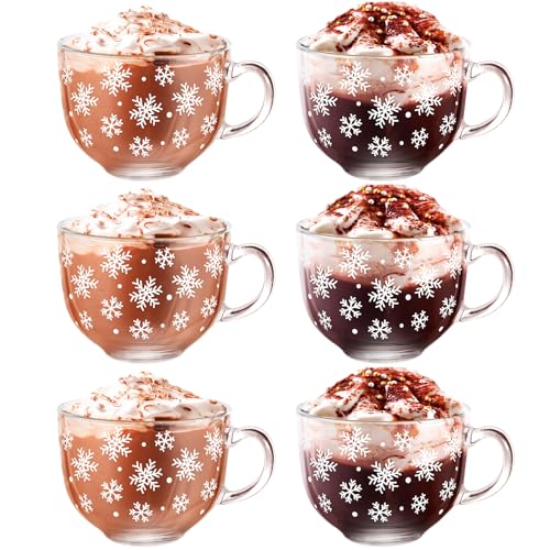 Sliner Set of 6 Christmas Glass Coffee Mugs with Handle, 16 oz Clear