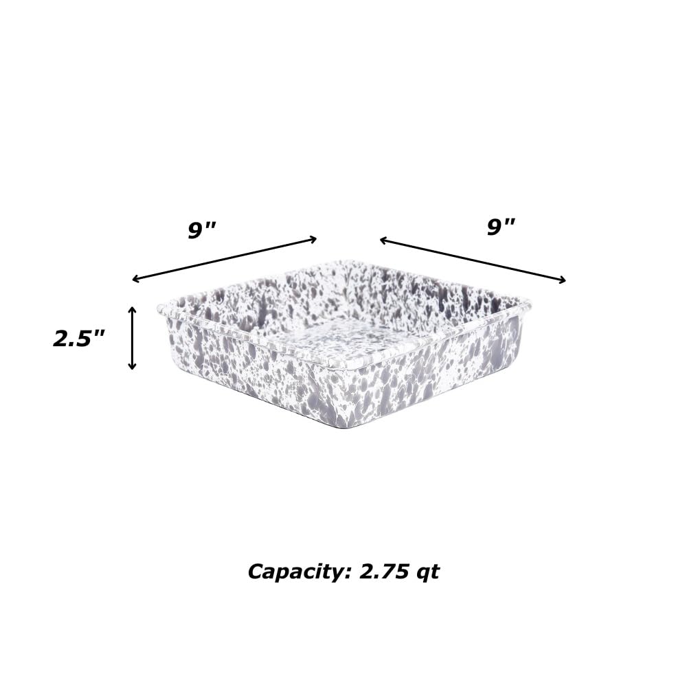 Crow Canyon Home Enamelware Square Brownie Pan, 9 inch, Black/White Splatter