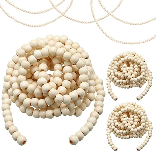 WILLBOND 3 Pcs Wooden Bead Garland for Christmas Tree Beige, 29.5 ft