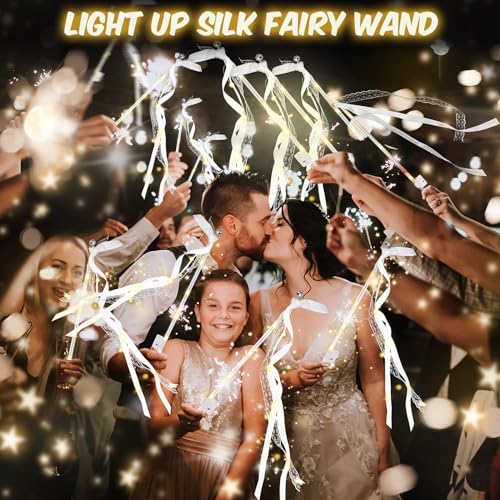 105 PCS LED Fairy Wands for Weddings and Parties - Light Up Streamers with 3 Flash Modes, Ribbons, Bells, and Elegant Design - Variation 105
