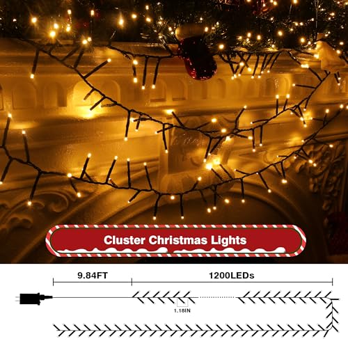 Dofulay 1200 LED Christmas Firecracker String Lights 88FT Waterproof Warm White
