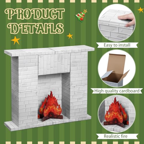 Fullhawl White Christmas Cardboard Fireplace 35.5x29x8 Inch Holiday Decor