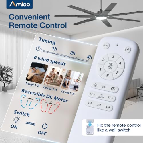 Amico 66 Inch Ceiling Fans with Lights and Remote, Black