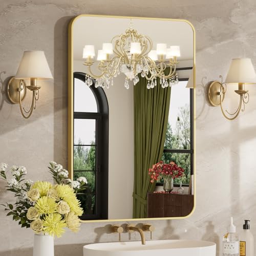 Gold Bathroom Mirror 24x36 Inch Rectangle Vanity Mirror Over Sink - Brushed Finish - Variation of THIS listing