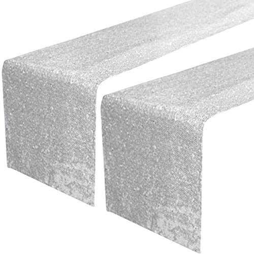 Silver Sequin Table Runner 2 Pack 12x72 Inch for Party & Wedding Decor