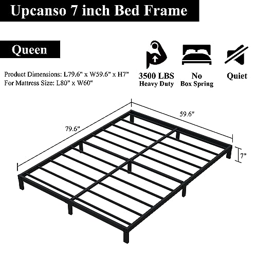 Queen Bed Frame - Low Profile 7 Inch Platform, Heavy Duty Steel Support