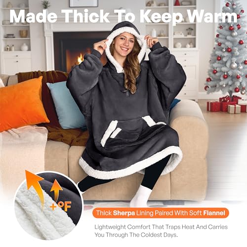 Giggling Getup Dark Gray Oversize Wearable Blanket Hoodie for Women & Men with Sherpa Fleece