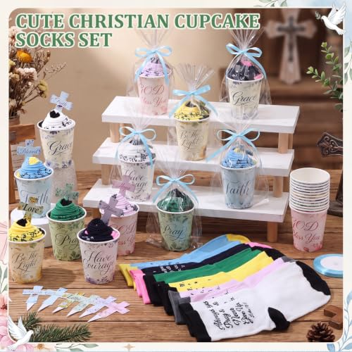 Christian Cupcake Socks Gift Set 12 Pairs Faith-Inspired Inspirational Design for Women - Bulk Religious Socks