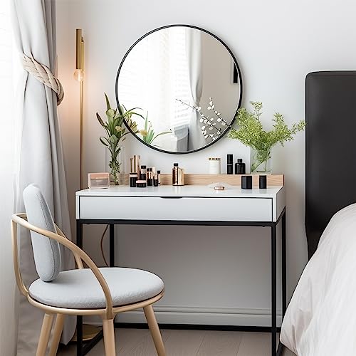 G-LEAF 32-Inch Black Round Wall Mirror for Bathroom & Entryway with Matte Metal Frame - Seamless, Durable & Easy to Install