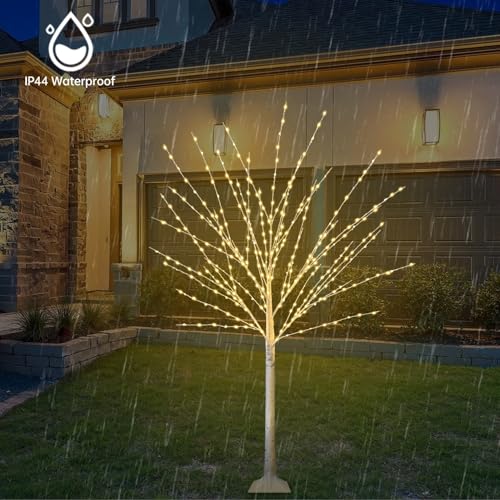 FastDeng 4ft Lighted Birch Tree 2-Pack with 880 LEDs, 8 Modes, Timer Remote – Indoor/Outdoor Prelit Xmas Trees