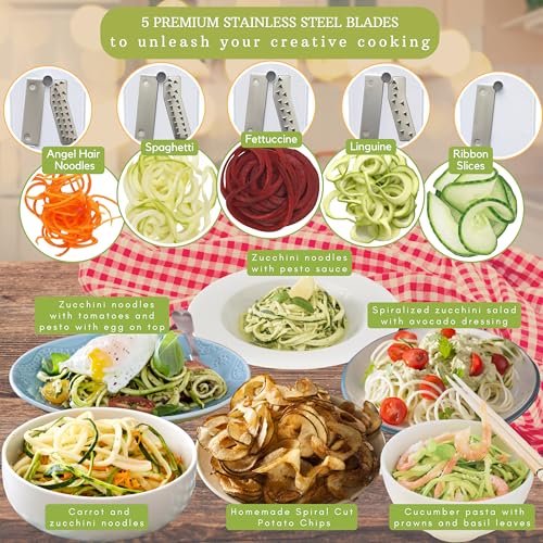White 5-Blade Vegetable Spiralizer & Noodle Maker - Brieftons Kitchen Tool