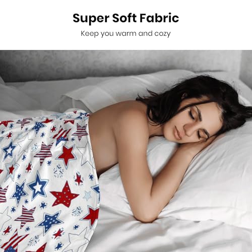 Patriotic Throw Blanket - 4th of July Memorial Day Independence Day American Flag Stars & Stripes Blankets - Red White Blue Plush Flannel USA Throw for Kids Boys Girls Couch Sofa Bed 40x50 Inches