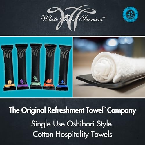 Disposable Cotton Hospitality Towels - Lemon & Lavender, 8x8 inch, Case of 100 - Single-Use Oshibori Style Towels