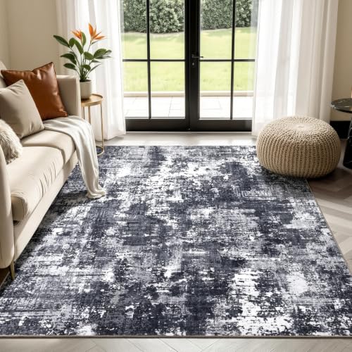 Sasttie 8x10 Washable Modern Abstract Area Rug Black & White Rectangular
