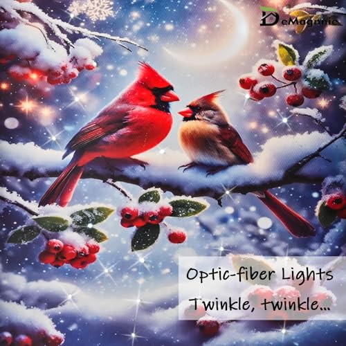DEMAGNNIE 8x6in Mini Cardinal Lighted Canvas - Battery-Operated Snowy Landscape with Timer