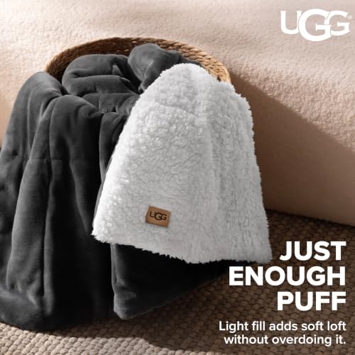 UGG Nita Charcoal Grey Reversible Throw Blanket - Fluffy & Soft Fleece, 50x70 Inches, Giftable Couch & Bed Decor