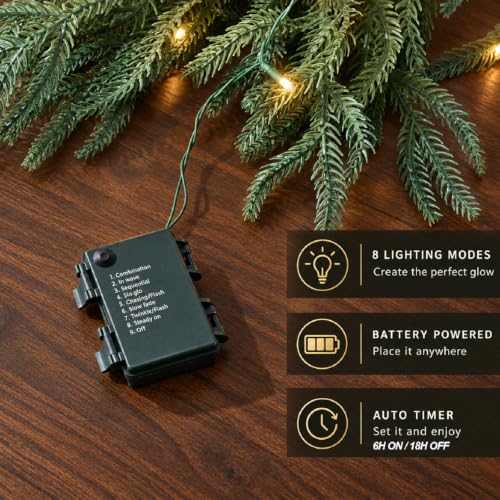 JOJOLEE 6FT Pre-Lit Norfolk Pine Christmas Garland Set of 2 Double-Density