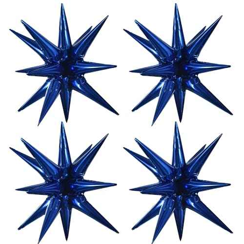 TONIFUL 4 Pcs 22inch 4D Navy Blue Explosion Star Mylar Balloons 14Point Star Balloons for Party Backdrop Christmas,New Year Birthday, Wedding Baby Shower Anniversary Photo Booth Supplies