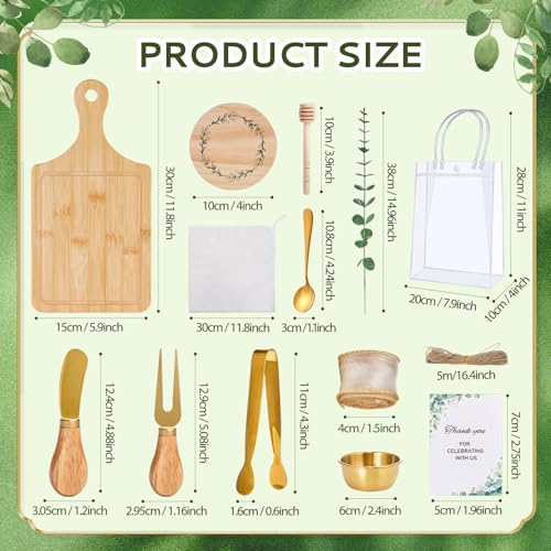 Baby Shower Prizes Gift Set - 6 Square Bamboo Cheese Boards & Accessories