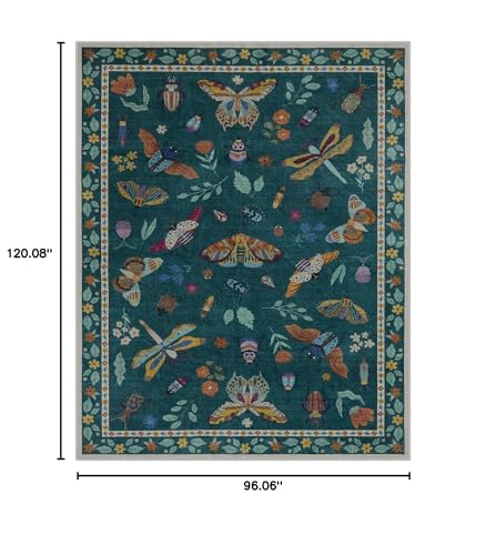 Lahome Green Bug Rug 8x10 Insect Design Washable Living Room Carpet