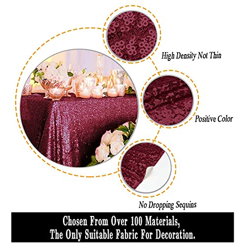 132" x 90" Burgundy Sequin Tablecloth - Rectangular Glitter Wedding & Party Decor