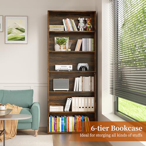 Vongrasig 71”H Tall Bookshelf, 6-Tier Bookcase, Display Bookshelves,