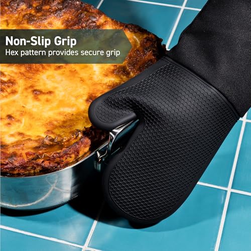 HexClad Silicone Oven Mitts Set of 2 Heat-Resistant to 500°F Kitchen Safety Gloves