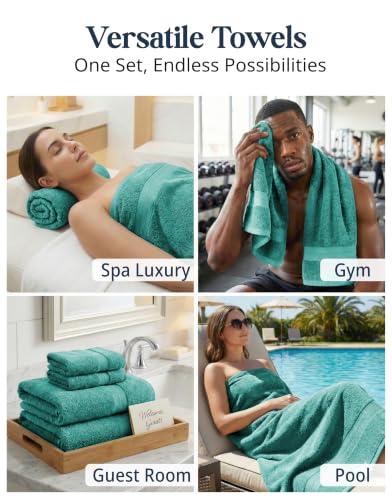 LANE LINEN 24-Piece Cotton Bath Towel Set - Teal, Quick Dry & Ultra Soft
