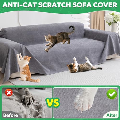 Cat Scratch Proof Sofa Cover Waterproof Furniture Protector Grey 134x71