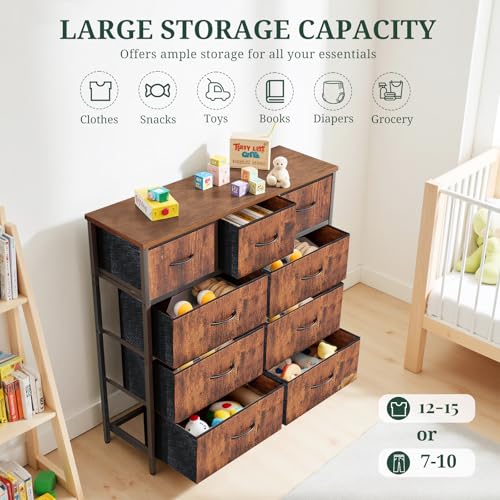 Brown 9-Drawer Dresser for Bedroom Storage - SageNest, 11.8"D x 39.4"W x 40"H