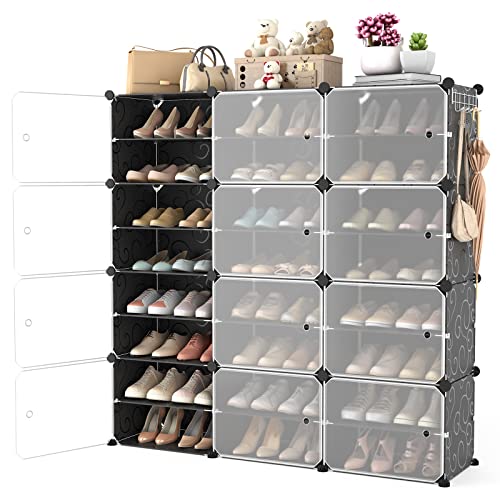 48-Inch Black Portable Shoe Rack Organizer with Door, 48 Pairs Capacity, Adjustable & Stackable