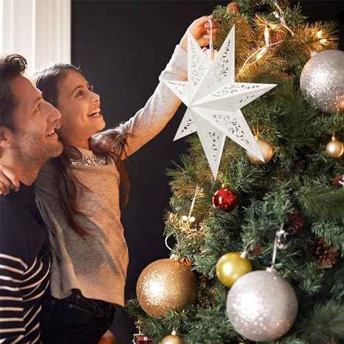 IMIKEYA Christmas Star Paper Lantern: 45cm Star Lamp Shade Paper Lantern Lamp Decorations Hollow out Hanging Lamp Shade for Christmas Wedding New Year Party Decorations (White)
