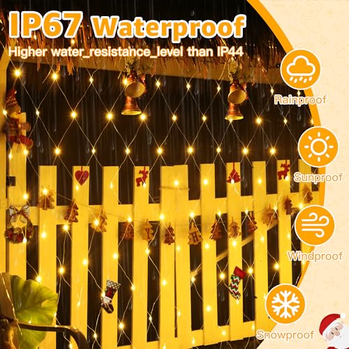 Ollny 210 LED Clear Wire Net Lights 10x7ft Outdoor Christmas Mesh Lights, 8 Modes