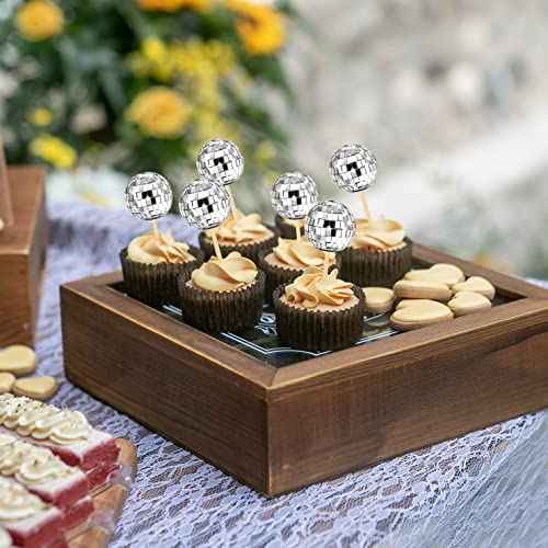 24 Pcs Disco Ball Cupcake Toppers Mini Dancing Cake Decorations for 1970s Birthday New Year Theme Party