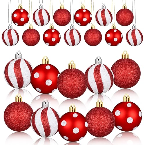 12 pcs Red & White Christmas Ornaments Candy Balls for Tree Decor