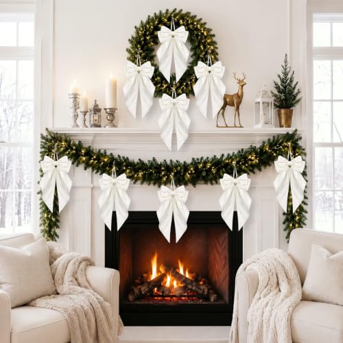 Norme White Satin Bow for Christmas Tree - Long Tail Holiday Decor (12 Pack)