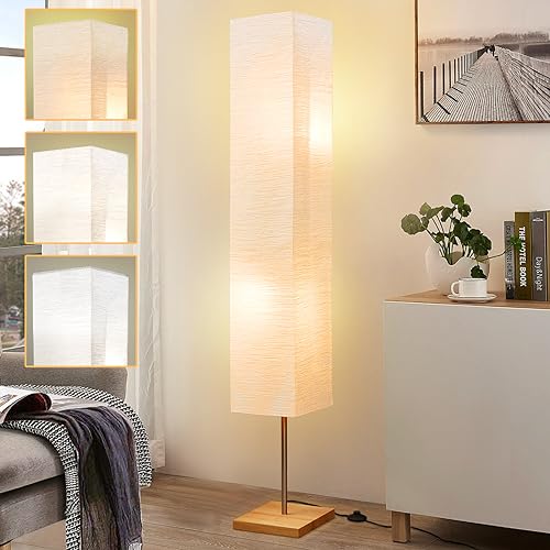 GyroVu White Paper Shade Tall Floor Lamp for Living Room & Bedroom - Adjustable Color Temperature