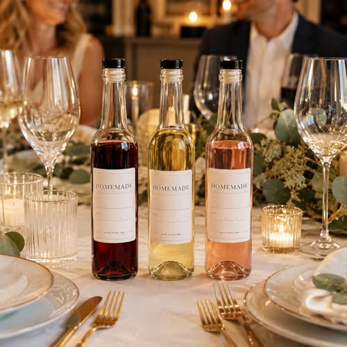12 Pack 375ml Clear Glass Wine Bottles with T-Top Corks - Home Brewing & Storage
