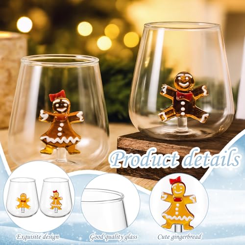 Reallnaive Christmas Gingerbread Man Stemless Wine Glass Set - 12oz, 2 Pack