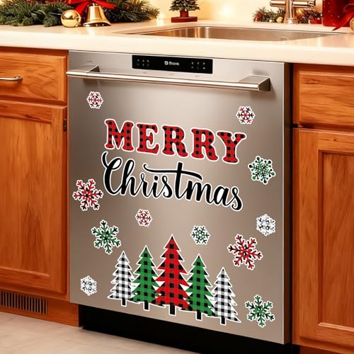 Merry Christmas Refrigerator Magnets Set – 20 Plaid Snowflake Tree Decor Stickers