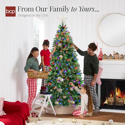 Pre-Lit 6Ft Artificial Christmas Tree with Twinkling Multi-Color LEDs - Green Pine with 250 Lights & 1000 Tips