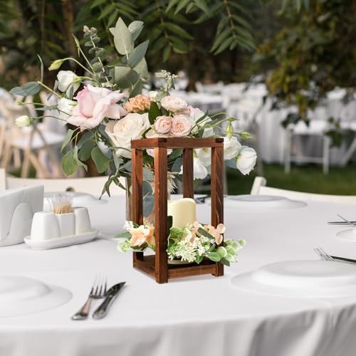 Hushee Brown 30 Pcs Wooden Wedding Lantern Centerpiece Wreath Set
