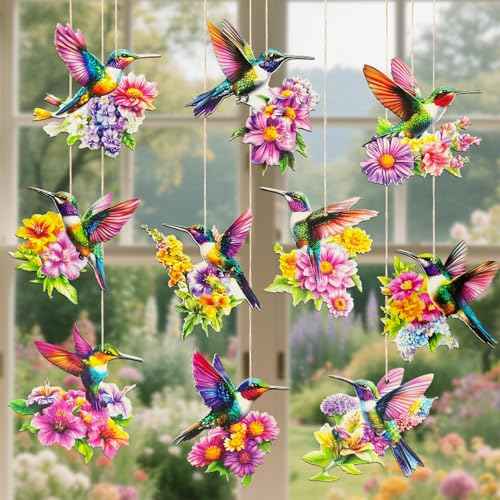 Hummingbird Christmas Ornament Wooden Bird Hanging Decoration Pendant with Hemp Rope for Christmas Tree Decoration Home Party Wall Decor (20PCS)