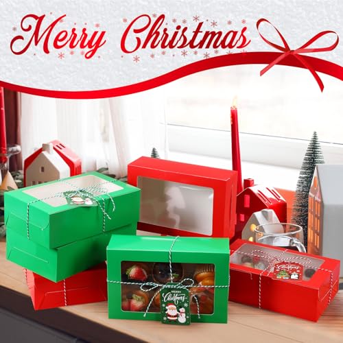 Maxcheck 50 Pack Large Christmas Cookie Gift Boxes with Window, 9x6x3 Inch