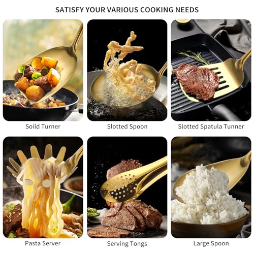 12-Piece Stainless Steel Kitchen Utensil Set with Gold Finish - Dishwasher Safe