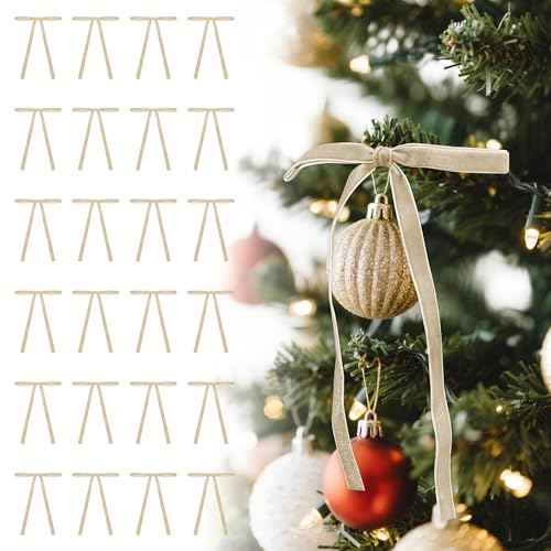 Champagne Vintage Velvet Bows Decorations Small Ornaments for Christmas Tree, Garland, Wreath, Door, Outdoor (24 Pcs, 5 * 7 Inch)