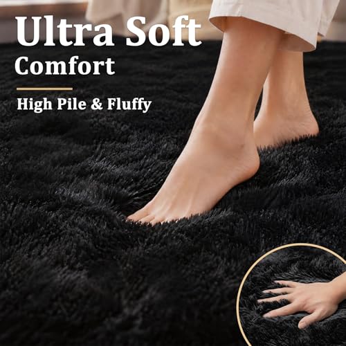 8x10 Black Shag Area Rug - Ultra Soft Fluffy Bedroom & Living Room Carpet - Variation of THIS listing