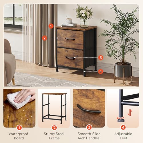 WLIVE Night Stand Set of 2, Small Dresser with 2 Drawers & Wooden