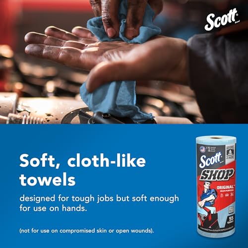 Scott Shop Towels Original 12 Rolls (55 Sheets Each) - Absorbent Blue Commercial Cleaning Cloths
